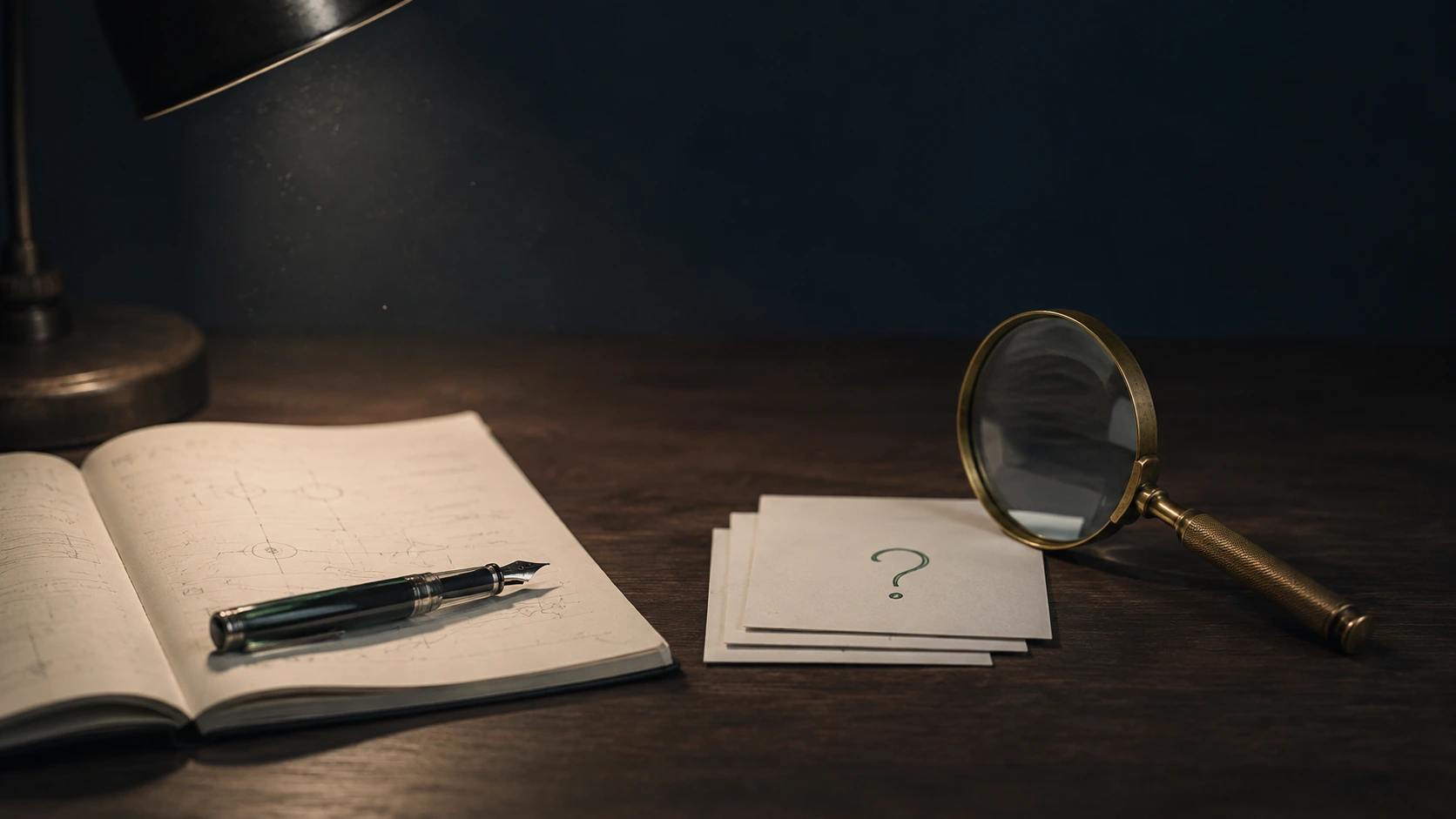 Editorial flatlay of a WordPress article draft on a navy desk with highlighted answer blocks, numbered steps, comparison table, source footnotes, and author byline