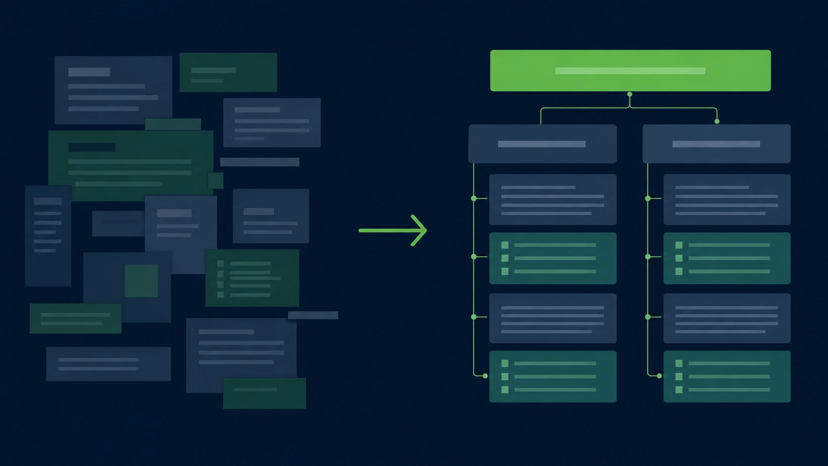 Editorial flatlay showing semantic HTML structure layered over a WordPress article: article, main, section, time, figure